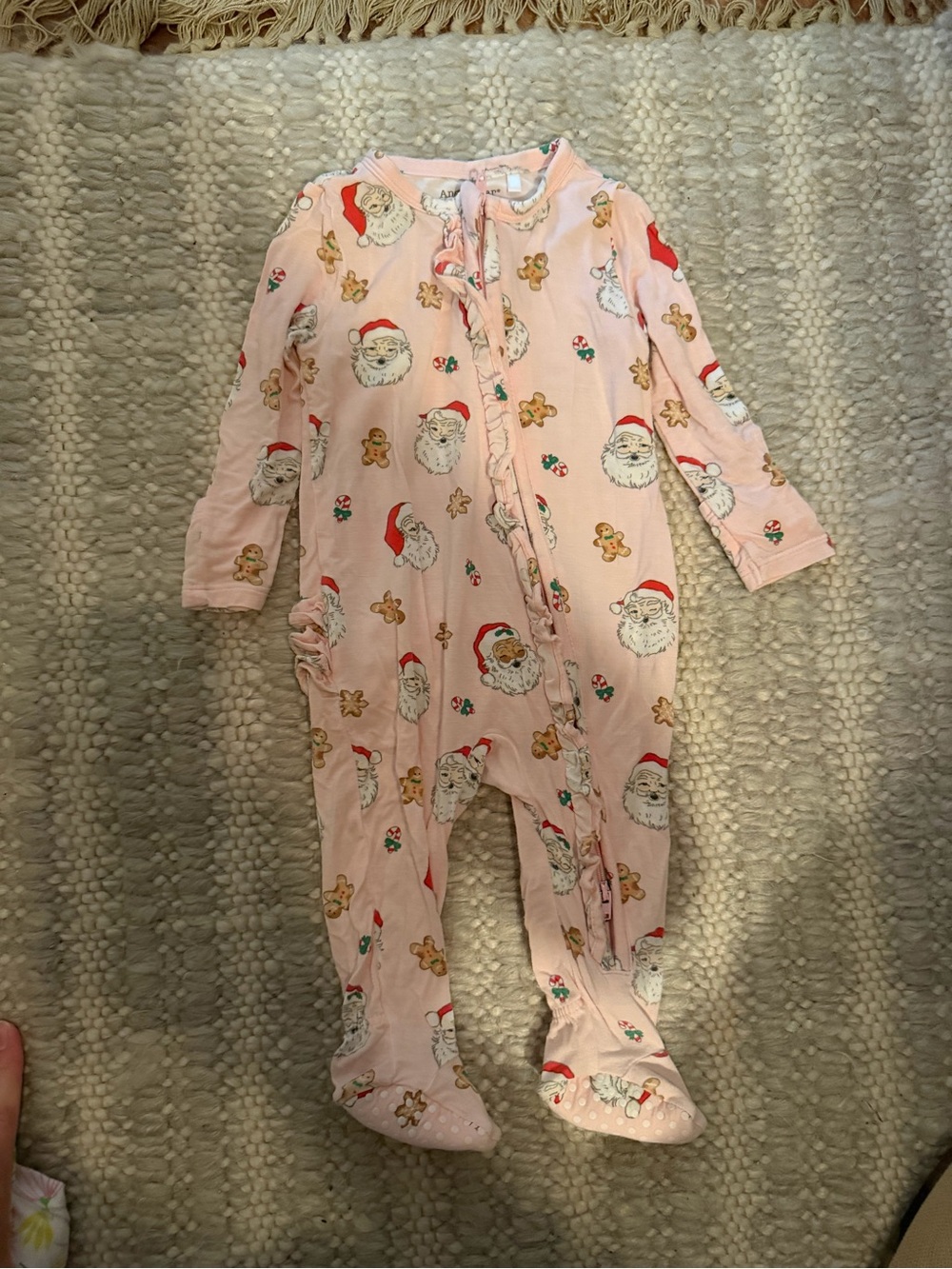 Kids Pink Holiday Santa Print One-Piece Footed Pajamas